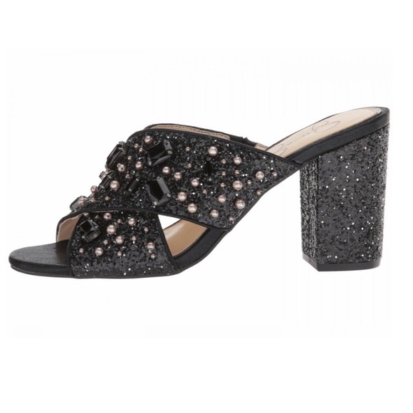 Jessica Simpson Rizell Black Chunky Glitter/Shimmer Slides Block Heel Size 8 - Picture 2 of 9